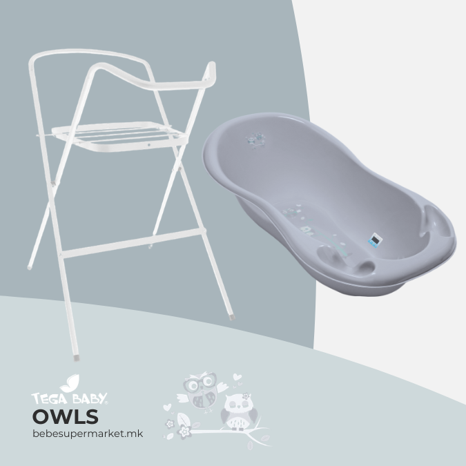 Bath Tube 102cm with STAND - Tega Baby - gray owls
