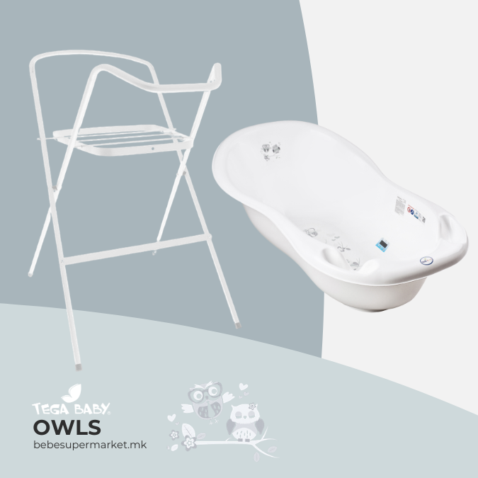 Bath Tube 102cm with STAND - Tega Baby - white owls